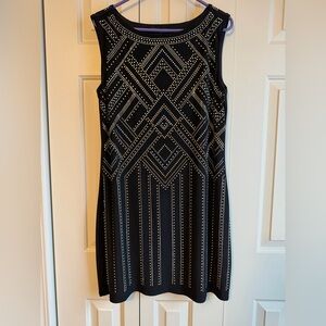 White House Black Market Black Dress with Gold and Silver Geometric design